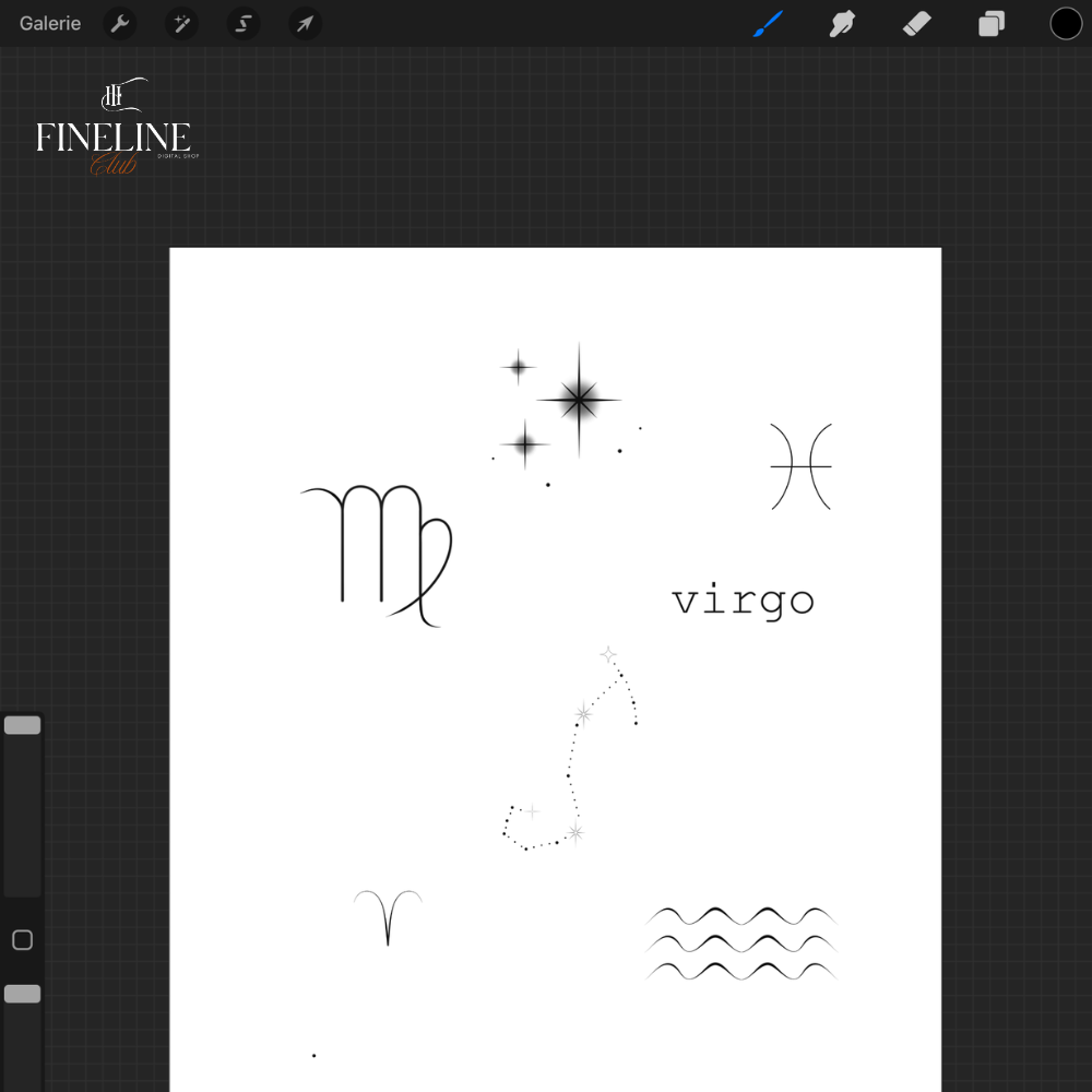 Pack de 100 flash fine line sur le thème astrologie